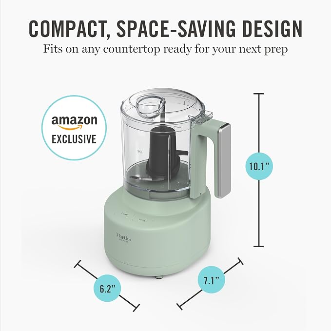 Martha Stewart 3 Cup Electric Vegetable Chopper & Mini Food Processor, Sage | 24oz BPA-Free Bowl, Stainless Steel Blades, Pour Spout, Dice, Puree, Mince, Chop Vegetables & Herbs, Dishwasher-Safe Parts