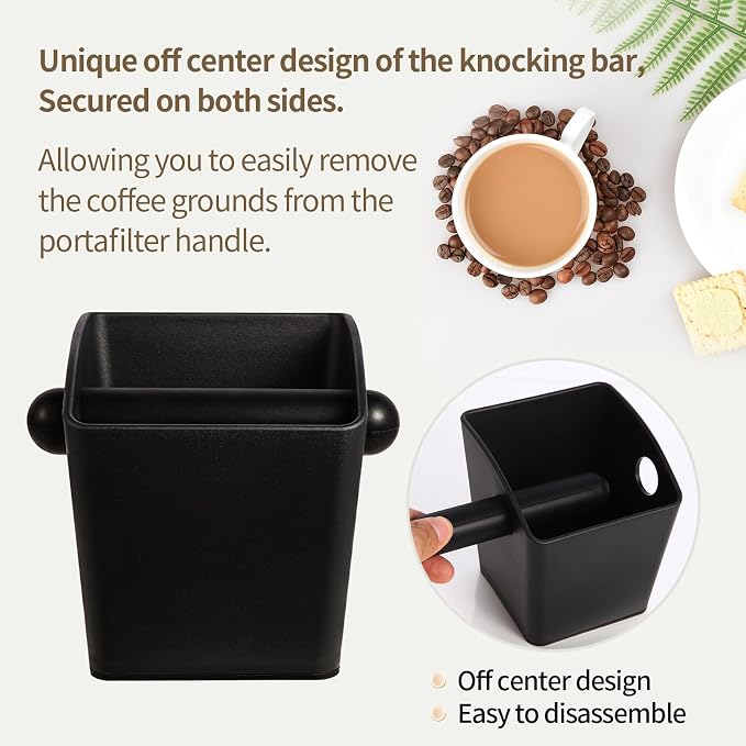IAOSEN Knock Box Square High Sidewall Design Espresso Knock Box Tamping Mat Espresso Machine Accessories Set of 2 with Removable Knock Bar and Anti-Slip Base for Home Office Espresso Accessories