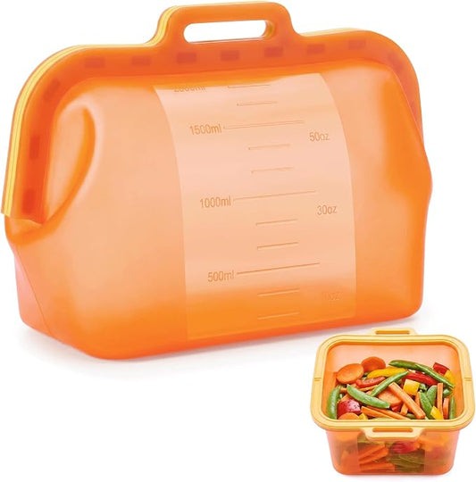 68oz Reusable Silicone Food Storage Bags with Magnetic Seal, Stand Up Freezer Bags for Meal Prep, Snacks, Sandwiches & Leftovers, Dishwasher Safe Reusable Food Storage Bag (Orange)
