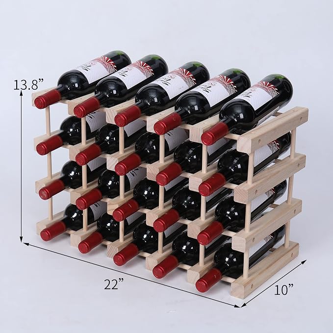 Wine Rack Small countertop Cabinet Stackable Storage Wooden freestanding Floor Wine Holder (20 Bottles)