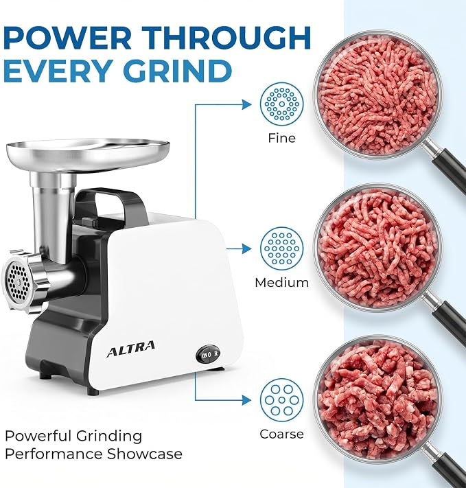 Electric Meat Grinder, 2300W Max, Heavy Duty Sausage Stuffer with 2 Blades, 3 Grinding Plates, Sausage Tube & Kubbe Kit, Home Kitchen Meat Mincer with Handle (Black)