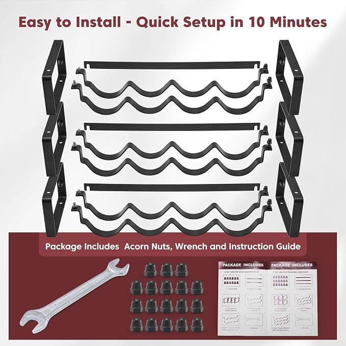 3 Tier Stackable Wine Rack Countertop, 12 Wine Bottle Holder for Cabinet | Small Tabletop Wine Holder Stand for Pantry Bar, Sturdy Wire Wine Bottle Rack Metal Wine Freestanding Storage Organizers