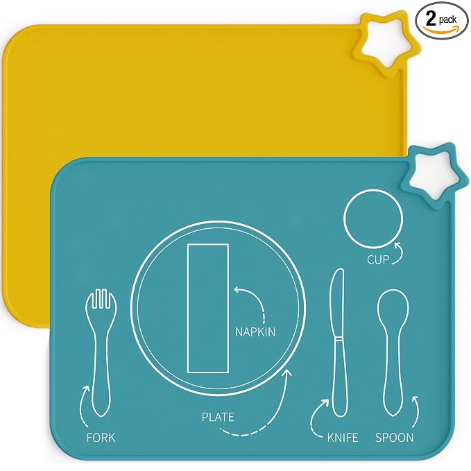 Moonkie Silicone Placemats for Baby & Kid, Stain-Proof Non-Slip Toddler Food Mats Eating Table Mat with 2 Packs