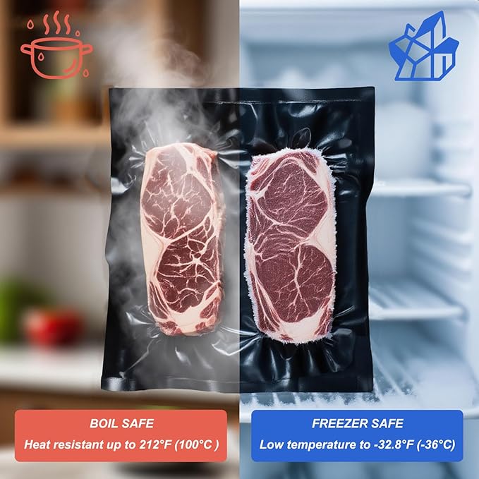 Black and Clear Vacuum Sealer Bags 11" x 24", 5.5 Mil Precut Vacuum Seal Bags for Food Storage, Sous Vide, and Meal Prep, Heavy Duty Commercial Grade, 50 Count