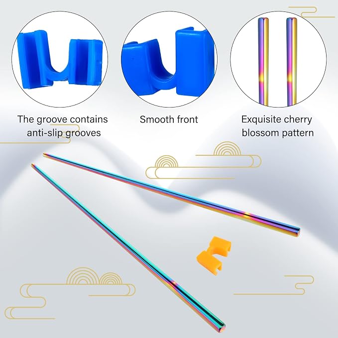 5 Pairs Reusable Chopsticks Helpers Training Chopstick for Beginner Replaceable Practice Chopsticks Non-slip Training Chopstick for Adults Learner(Stainless Steel,Bright Colors)
