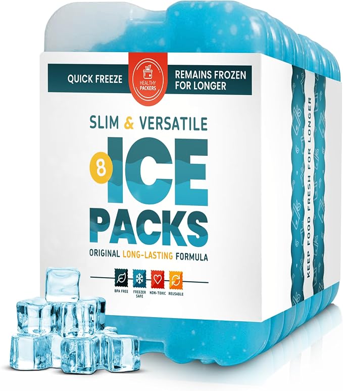 Healthy Packers Ice Packs for Lunch Boxes & Coolers - Freezer Packs - Original Cool Pack | Cooler Accessories for Beach, Camping & Fishing | Slim & Long-Lasting Reusable Ice Pack for Cooler