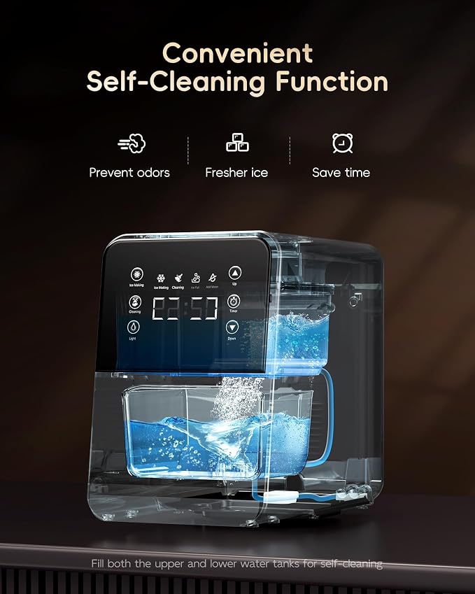 ecozy Nugget Ice Maker Countertop, 40Lbs/Day Chewable Pebble Ice, TDS Meter | Soft Sonic Ice Machine, Self-Cleaning, One-touch Timer, Pull-out Ice Basket, Compact for Home Kitchen Office