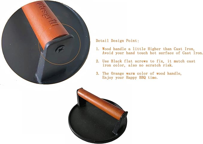 Burger Press 7.08" Round,Heavy-Duty Cast Iron Smash Burger Press Meat Steak With Wood Handle for Blackstone Camp chef Pitboss Weber Griddle Grills(Round) | Heavy Duty Good for Blackstone Camp chef Pitboss Weber Griddle