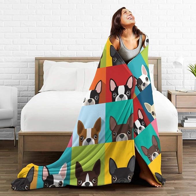 Jumbo Boston Terrier Blanket 60x80 Inches - Extra Large Fleece Throw for Family - Luxury Dog Blanket for King Bed - Boston Terrier Decor for Pet Lovers - Oversized Plush Blankets