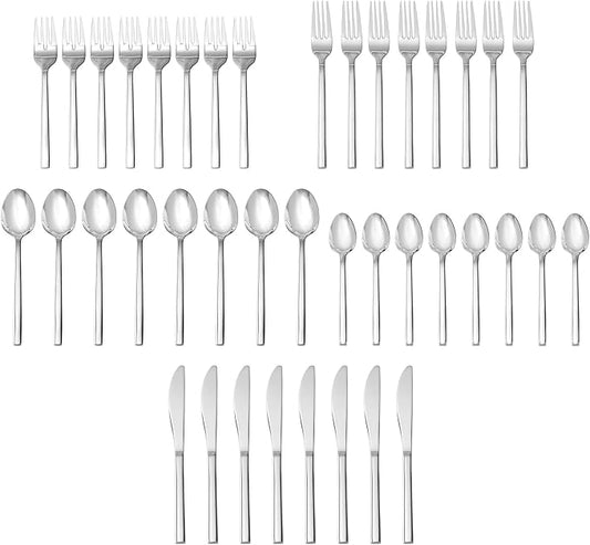 Fortessa Arezzo 18/10 Stainless Steel Flatware, 40 Piece Place Setting (Service for 8), Silver