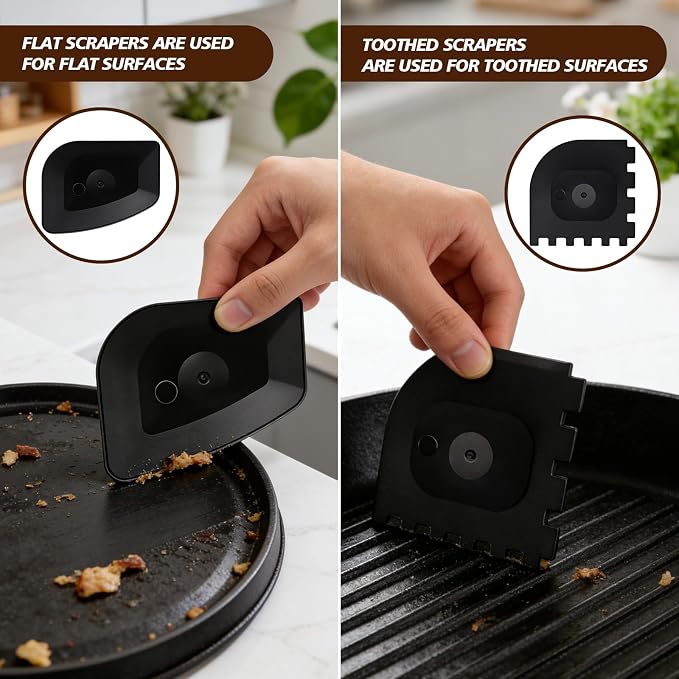 316 Upgraded Cast Iron Scrubber with Pan Scraper,Cast Iron Cleaner for Grill Pan Skillet Wok Carbon Steel,Ergonomic to Hold Easy to Use Dishwasher Safe ((Small Chain Mail))