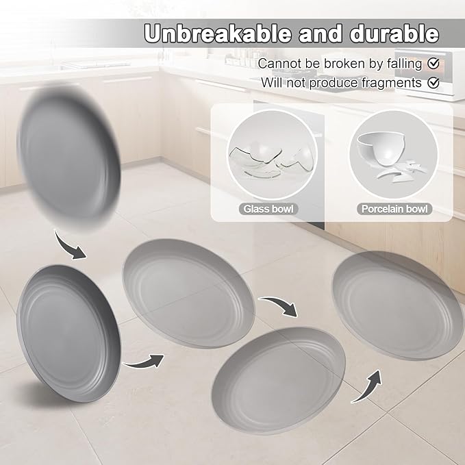 12 Pcs Unbreakable Deep Dinner Plates Set, 9 inch Reusable Plastic Wheat Straw Plates, Microwave and Dishwasher Safe Plate for Kitchen, Lightweight Plate for Dessert, BPA Free, 4 Colors