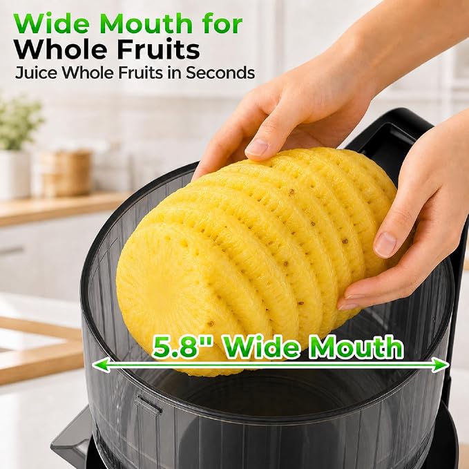 Godspeeds Juicer Machines, 5.8" Large Feed Chute Cold Press Juicer | For Whole Fruits & Vegetables, Easy to Clean Design, High Juice Yield Slow Masticating Juicer for Home Daily Wellness