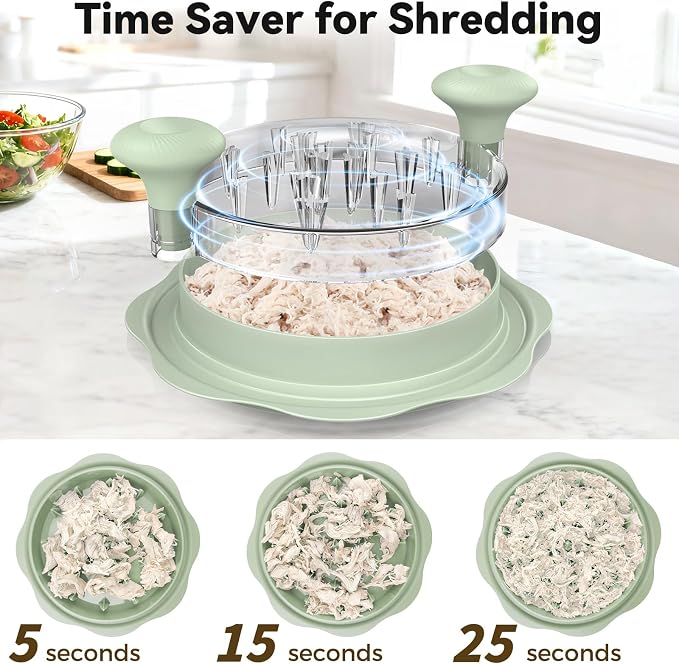 Ukeetap 10" Pro Chicken Shredder Tool Twist Large for Kitchen, Green | BPA-Free Food-Safe Meat Grinder, Visible Chicken Breast Meat Shredder with Strong Anti-Slip Bottom & Ergonomic Handle