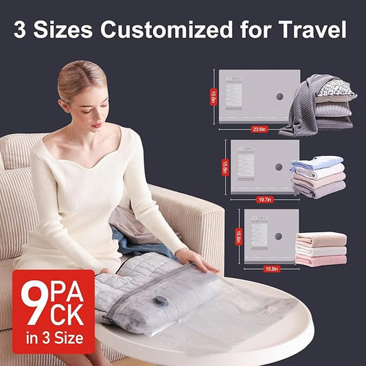 9-Pack Vacuum Storage Bags for Travel, Space Saver Compression Bags (No Pump Included)