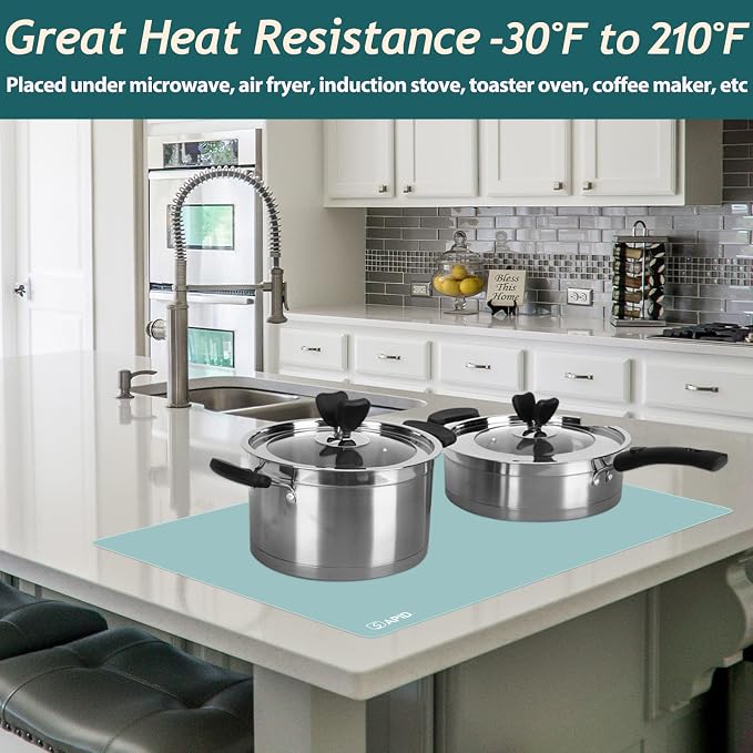 Extra Large Silicone Mat Kitchen Counter Heat Resistant Table Mat 36" x 24" | Place Mats Countertop Protector, Thick Placemats Washable Silicone Mats for Kitchen Counter Dining Table Mat,Mint Green,Sapid