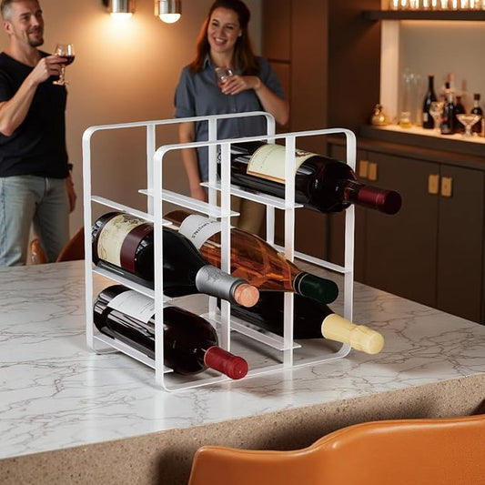 Buruis 9-Bottle Wine Rack, Modern Metal Countertop Wine Holder Stand for Kitchen, Pantry & Cabinet Storage, No Assembly Required, White
