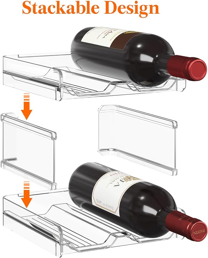 Lifewit Plastic Stackable Wine Rack for refrigerator, Cabinet, Countertop,Wine Bottle Holder, Water Bottle Organizer for Fridge, Pantry, Hold 4 Bottles
