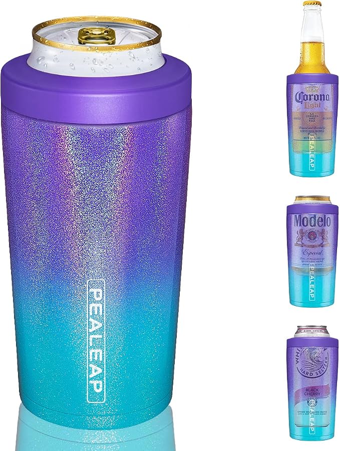 Pealeap 4-in-1 Insulated Slim Can Cooler for All 12oz Cans & Beer Bottles | Double-walled Stainless Steel Vacuum Can Cozy | Keep 8Hrs Cold | Universal Fits 12oz Drinks | No Sweat | Cup Holder Friendly