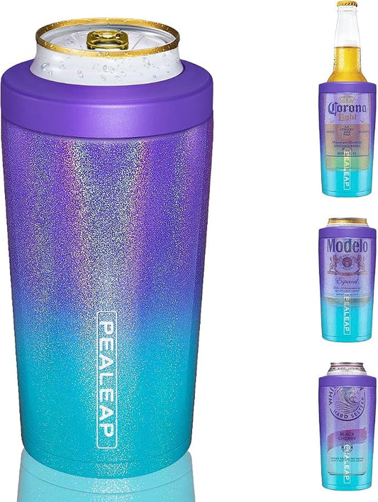 Pealeap 4-in-1 Insulated Slim Can Cooler for All 12oz Cans & Beer Bottles | Double-walled Stainless Steel Vacuum Can Cozy | Keep 8Hrs Cold | Universal Fits 12oz Drinks | No Sweat | Cup Holder Friendly