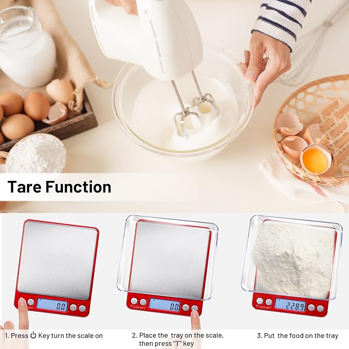 Fuzion Small Gram Scale 3000g, Digital Kitchen Food Scale, Gram and Ounce | 0.1g Accuracy, 6 Modes, 2 Trays Included, Tare Function, Piece Counting, For Food, Coffee, Cooking, Herb, Reptiles, Coins