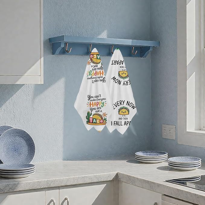 2PCS Taco Decorative Dish Towels, Funny Kitchen Accessories, Cinco De Mayo Decor, Tacos Waffle Weave Kitchen Decorative Tea Towels Taco Tuesday Gift for Housewarming Gift Tacos Lover Accessories-1