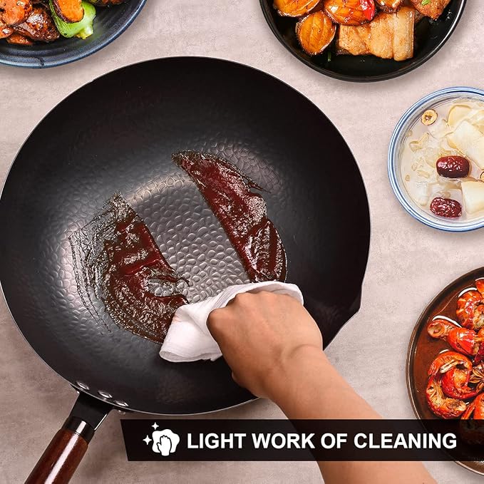 Leidawn 12.8" Carbon Steel Wok,11 Pcs Woks & Stir Fry Pans Wok Pan with Lid | Pre-Seasoned No Chemical Coated Chinese Pan with 10 Cookware Accessories, Flat Bottom Woks for Electric, Induction,Gas Stoves
