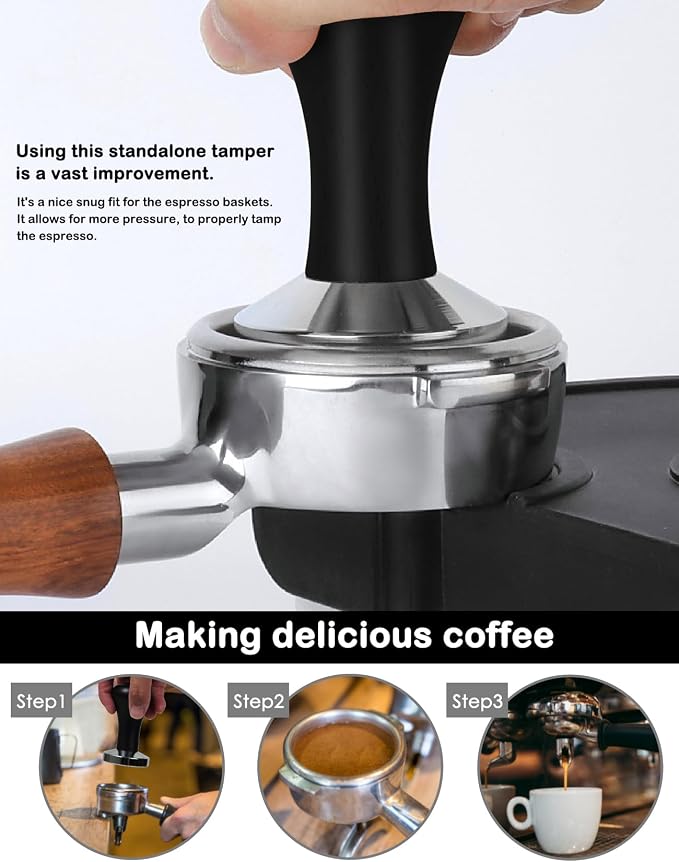 51mm Espresso Tamper, Espresso Machine Accessories, Espresso Tamper with Wood Handle, Durable Metal Tamper, Medium Weight, Home & Café Use Coffee Tamper