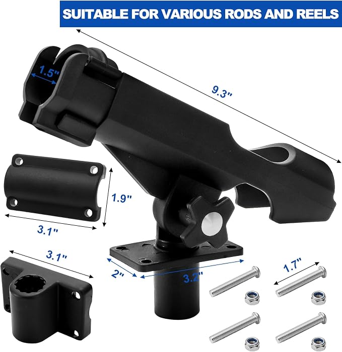 Bekith 2 Pack Fishing Rod Holder with Combo Mount, Adjustable Fishing Boat Rod Holder, Black Finish