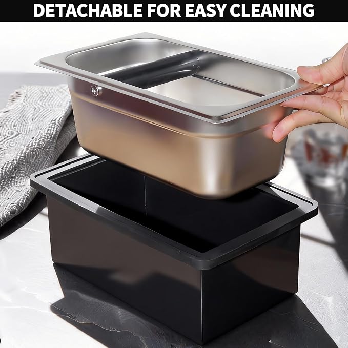 Espresso Knock Box,Large capacity Stainless Steel coffee knock box,espresso grounds knock box Suitable for use in cafés and homes(10.94 x 6.88 x 4.25 inch)