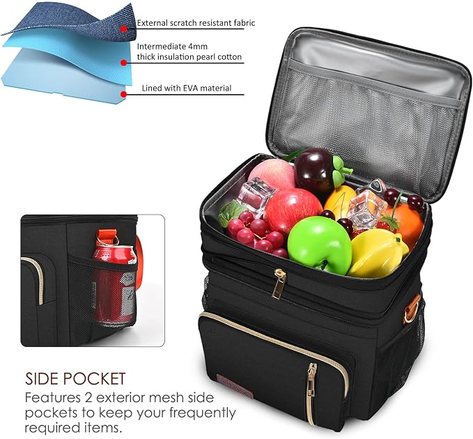 MIYCOO Lunch Bag for Women & Men, Expandable Double Deck Lunch Box, 15L | Leakproof & Waterproof, Portable, Large Soft Insulated Cooler bag for Adult, Work, Camping, Beach, Picnic, Travel