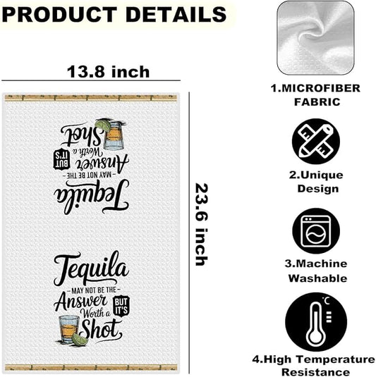2PCS Tequila Gifts, Funny Waffle Weave Kitchen Towels, Tequila Accessories, Cute Decorative Dish Towels Sets, Housewarming Gift, Mexican Gift for Women Men Cinco De Mayo Decorations