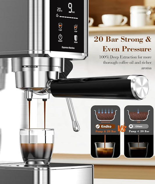 Kndko 20Bar Professional Espresso Machine with Milk Frother and Touchscreen for Cappuccino, Latte