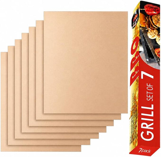 Grill Mats for Outdoor Grill, Set of 7 Copper Grill Mat For Gas Grill, 100% Non-Stick Copper Sheets for Grilling, 15.75 X 13 Inch