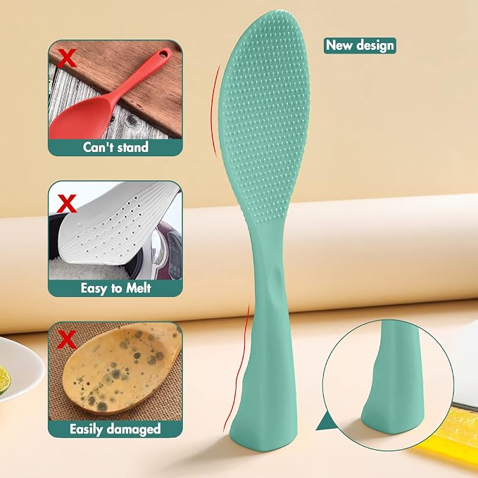 Silicone Standing Rice Spatula with Non-Stick Paddle, Heat Resistant Rice Cooker Spoon, Serving Spoon(Aqua)
