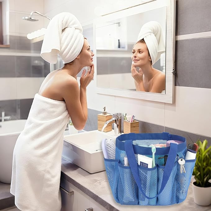 Fammart Mesh Shower Caddy Portable for College Dorm Room Essentials, Odorless Polyester Large Shower Tote Bag with Dual Handles, 8-Pocket Quick-Dry Toiletry Organizer for Travel, Beach, Camping, Gym