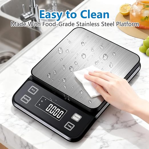 IPX7 Waterproof Food Scale 0.01oz/0.1g Precision Kitchen Scale Precisely Measures Grams and Ounces11lb/10kg Stainless Steel Digital Food Scales for Kitchen Gram Scale for Cooking, Baking