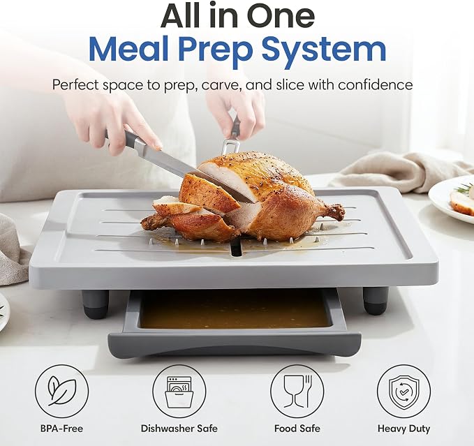 Karving King Plus Large Cutting Board - Juice Groove, Spikes & Drip Tray