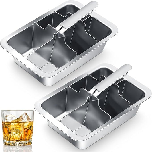 2 Pcs 6 Slot Stainless Steel Ice Cube Maker and Tray Ice Cube Tray for Bars Kitchens Levers Remove Cubes Easy Removal Metal Food Grade Freezer Molds for Food Juice Dishwasher Safe