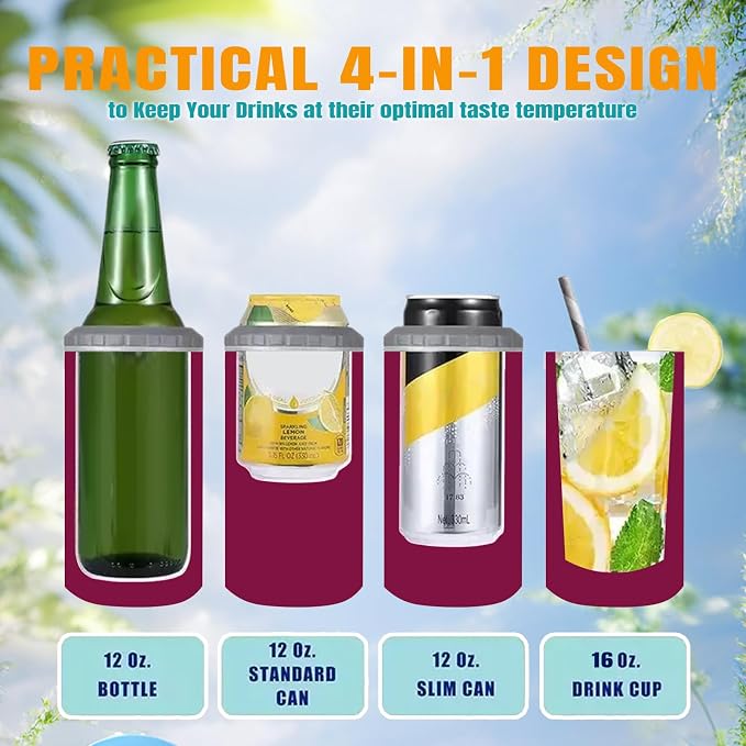 Step Dad Gifts, 4-IN-1 Stainless Steel Insulated Can Cooler | Fathers Day, Birthday, Christmas, Retirement, Beer Holder, Double-Wall, 16 Oz Tumbler, Keep Cold, Keep Hot, From Daughter Son