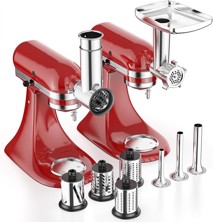 Meat Grinder & Cheese Grater Attachment for KitchenAid Stand Mixer | Meat Grinder with Sausage Stuffer Tubes, Slicer Shredder Attachments, Food Grinder for KitchenAid Mixer Attachments