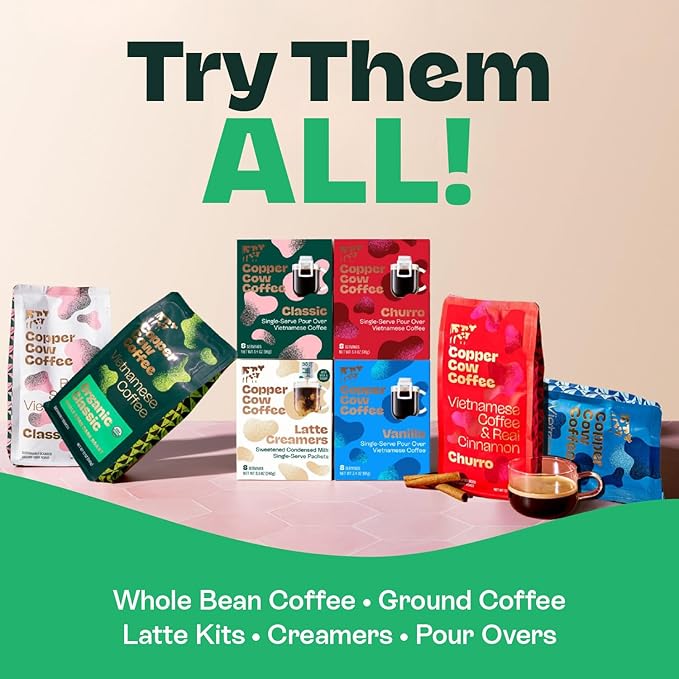 Copper Cow Premium Vietnamese Ground Coffee, 24 OZ | Churro Flavored Coffee | Dark Roast Made with Real Cinnamon | Vietnamese Coffee
