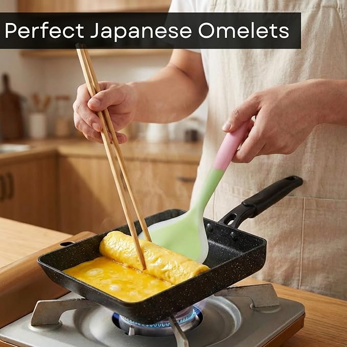 HAPPI STUDIO Tamagoyaki Pan - Japanese Egg Pan with Lid, Square 7x6 Inch | Japanese Omelette Pan For Rolled Omelets - Nonstick Tamago & Square Frying Pan, Induction Ready, Heat-resistant Handle