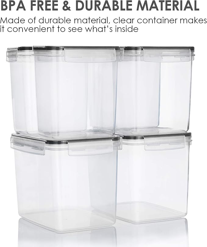 Vtopmart Airtight Food Storage Containers 6 Pieces - Plastic BPA Free Kitchen Pantry Storage Containers for Sugar,Flour and Baking Supplies - Dishwasher Safe - Include 24 Labels, Black | Airtight Containers, Sugar Flour & Baking Supplies Storage, Dishw...