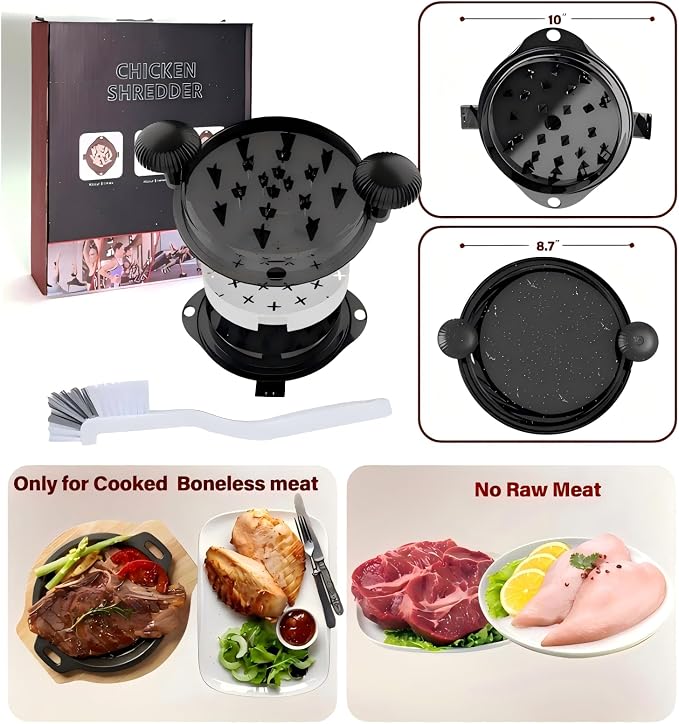 Chicken Shredder Tool Twist Large Chicken Breast Shredder Tool-Meat Shredder Meat Masher for Chicken Ground Beef Pork with Up-grated Stainless Steel Spikes Kitchen Gadgets Essentials (Black&Black)