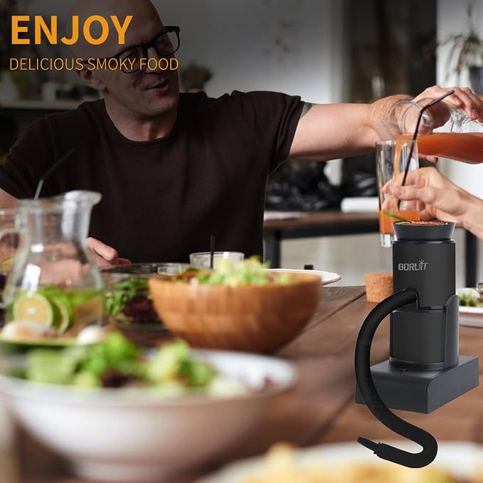 BORUiT SK305 Smoking Gun, Portable Handheld Smoke Infuser,Cocktail Smoker, Food Smoker Kit for Any Meat Cocktail Cheese BBQ Steak Beef, Sausage, Vegetable Salad,Drinks,Smoking Accessories (Black)
