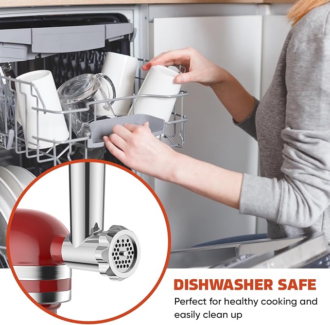 GVODE Stainless Steel Meat Grinder for KitchenAid Mixer, with Burger Press | Dishwasher Safe, Meat Grinder Attachment for KitchenAid Stand Mixer Includes 4 Grinding Plates, 3 Sausage Tubes, 2 Blades