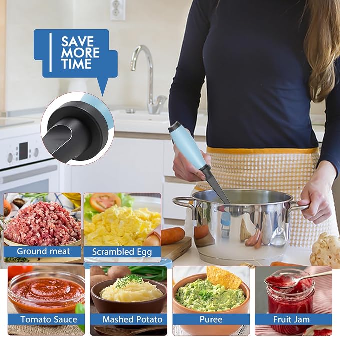 Upgrade Meat Chopper Hamburger Masher Ground Beef Smasher Utensil Mix Tool | Premium Heat Resistant Meat Masher, Nylon Potato Mashers Beef Smasher, Dishwasher Safe Non Stick Mix & Chop Tool Gift-Aqua