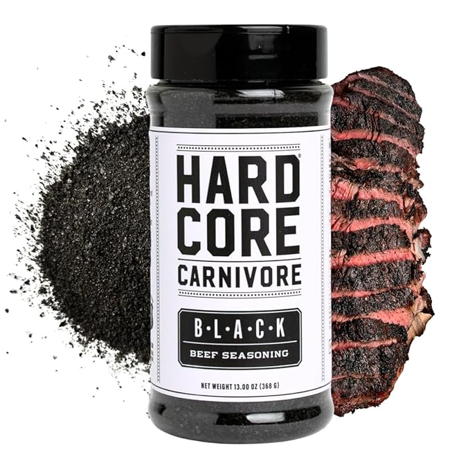 Hardcore Carnivore Black | All-Purpose Beef Seasoning Rub, 13oz Shaker | Texas-Made Classic Coarse Rub with Activated Charcoal - Blend for Steak, Brisket, Burgers, BBQ, Grilling and Smoking MSG Free