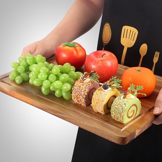 Solid Acacia Wood Cutting Board Set of 3 Wooden Charcuterie Boards Set | Hardwood Meat Chopping Board Butcher Blocks Safe Non Toxic Large Cutting Boards for Kitchen Decor Bread Serving Cheese Board